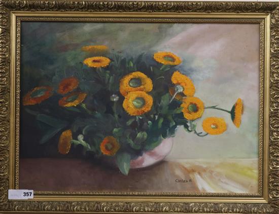 B.Cortes, oil on board, still life of flowers 44 x 62cm.